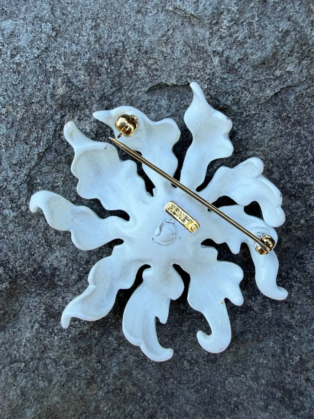 Vintage Monet White Enamel Floral Statement Brooch